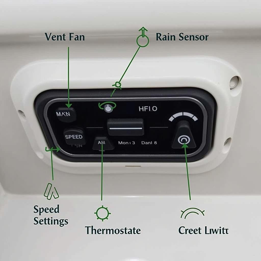 Close up of RV vent fan control panel