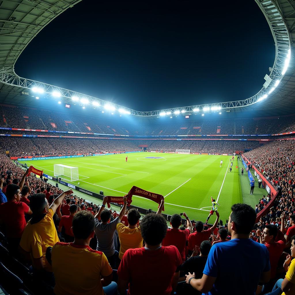 Fans chanting Sabor A Mi in a packed stadium