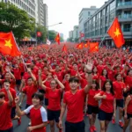 Saigon FC fans parade through the streets.