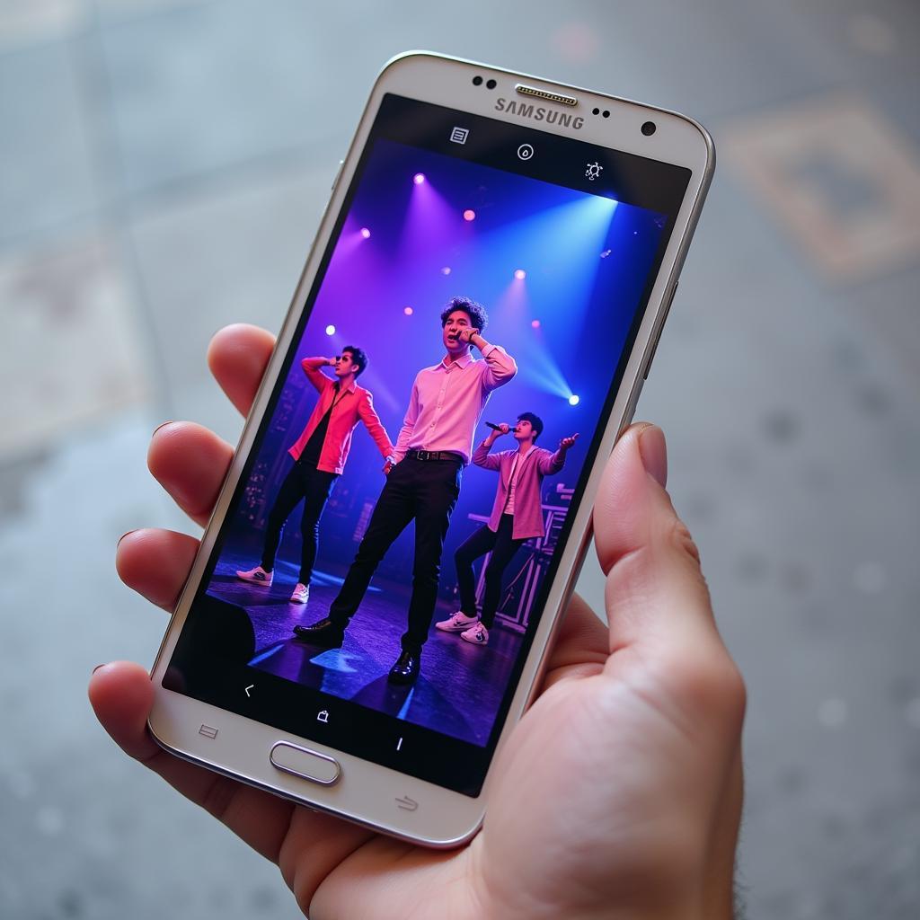 Samsung phone showcasing EXO's latest music video