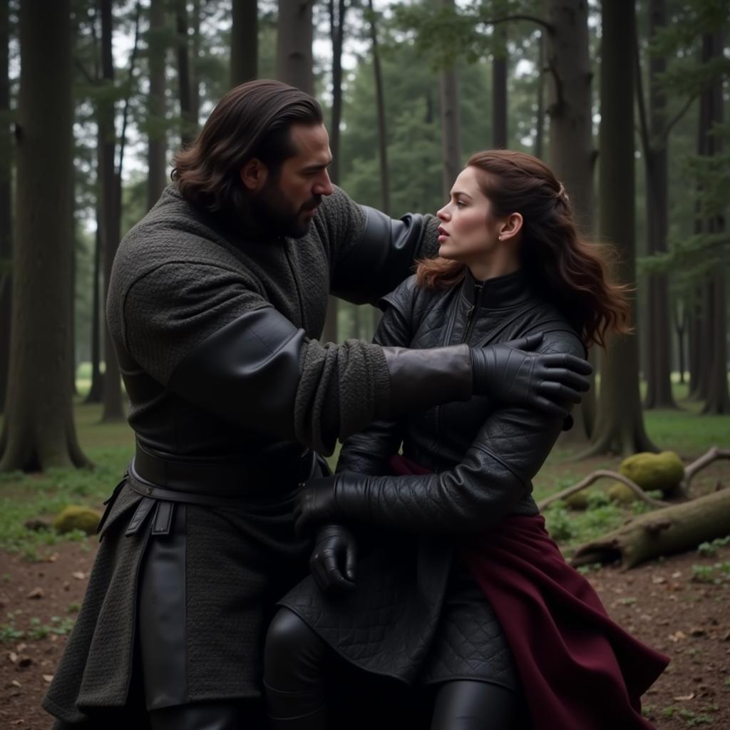 Sandor Clegane protecting Arya Stark