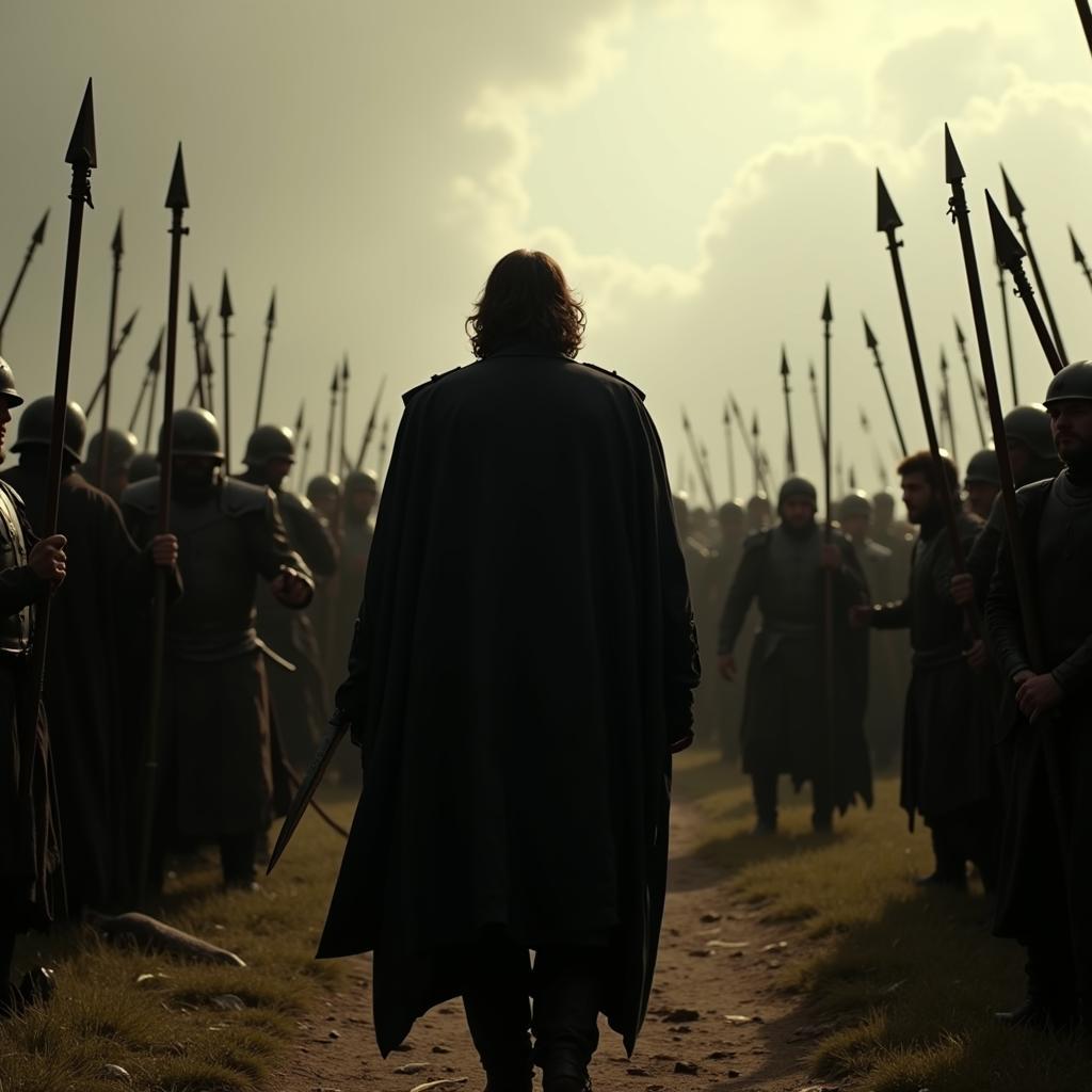 Sandor Clegane walking away from a battle