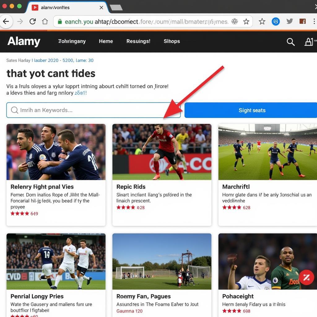 Using Alamy's Search Bar to Find Football Images