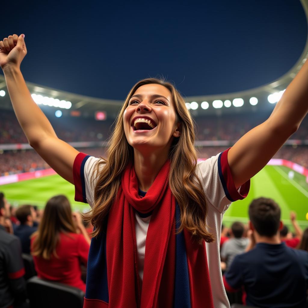 Female fan celebrating a goal