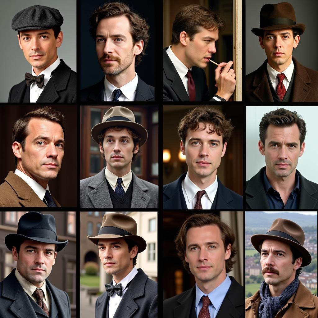 A collage of different Sherlock Holmes adaptations throughout the years