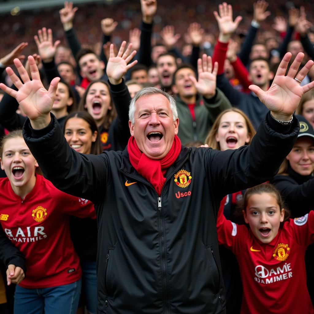 Sir Alex Ferguson Celebrating with Manchester United Fans