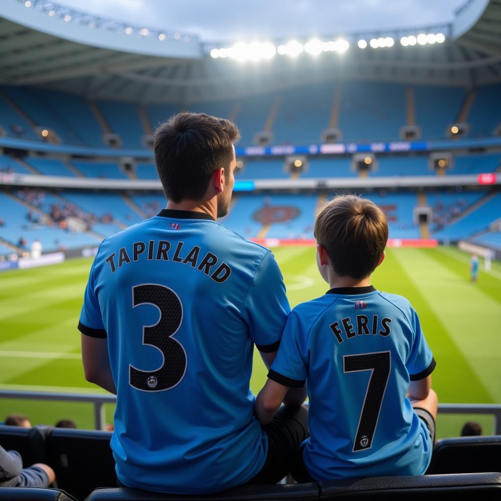 Sky Blue Father and Son Watching a Match