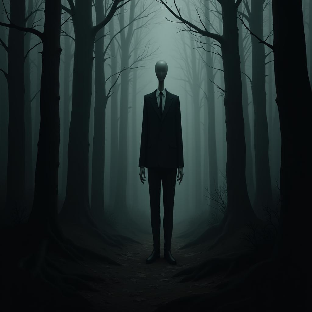 Slender Man in a Dark Forest Digital Painting