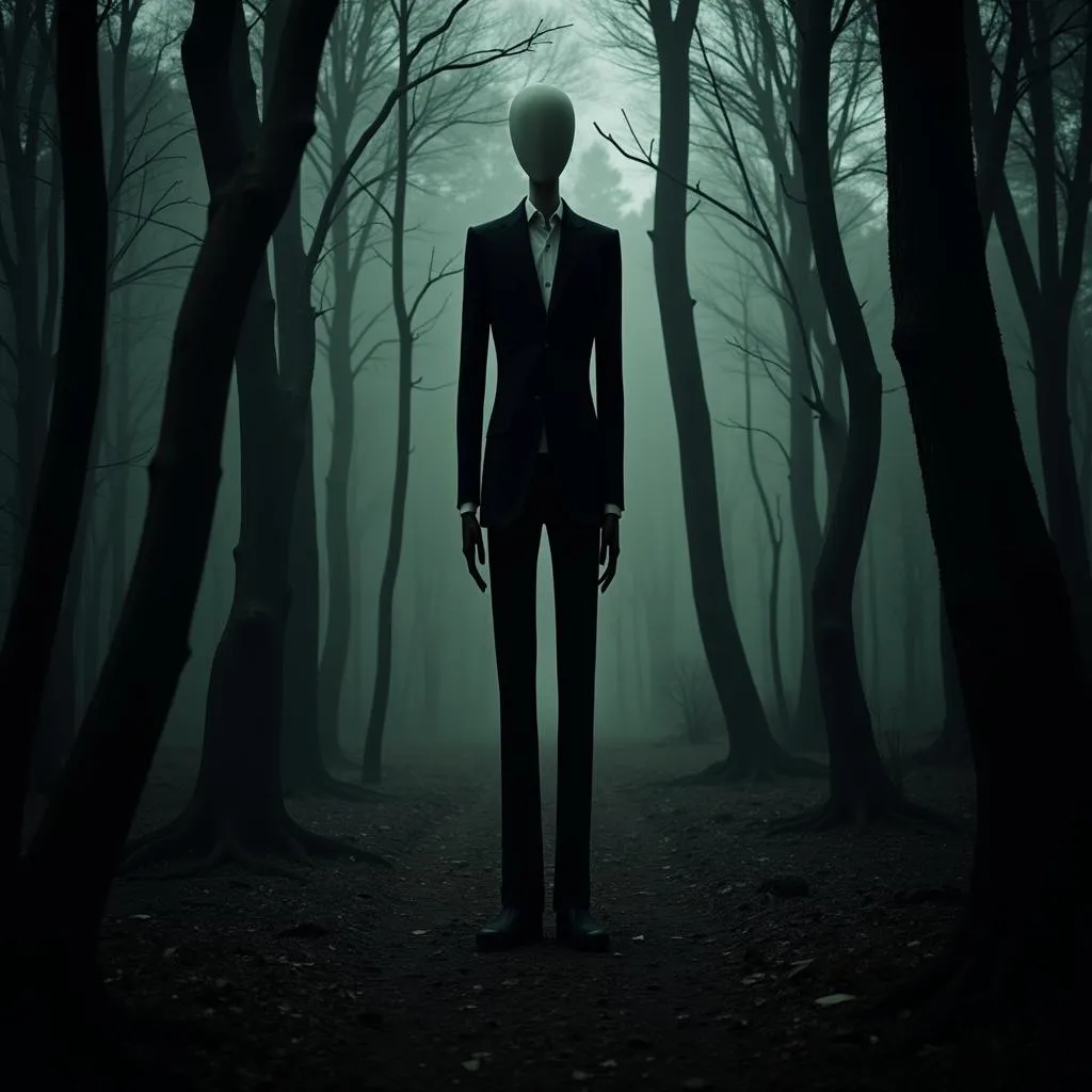 Slender Man in a Forest Setting