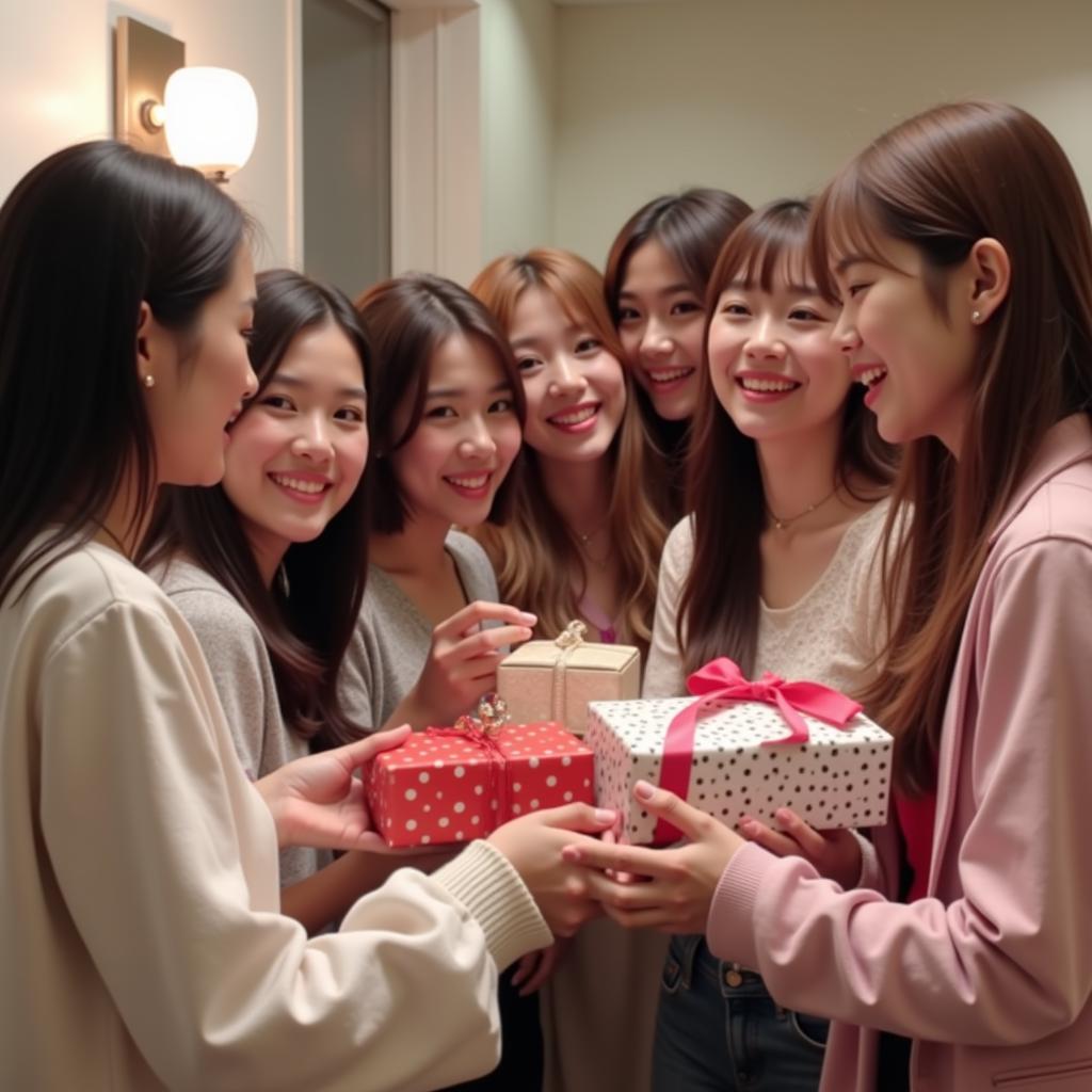 SNSD members receiving gifts from fans