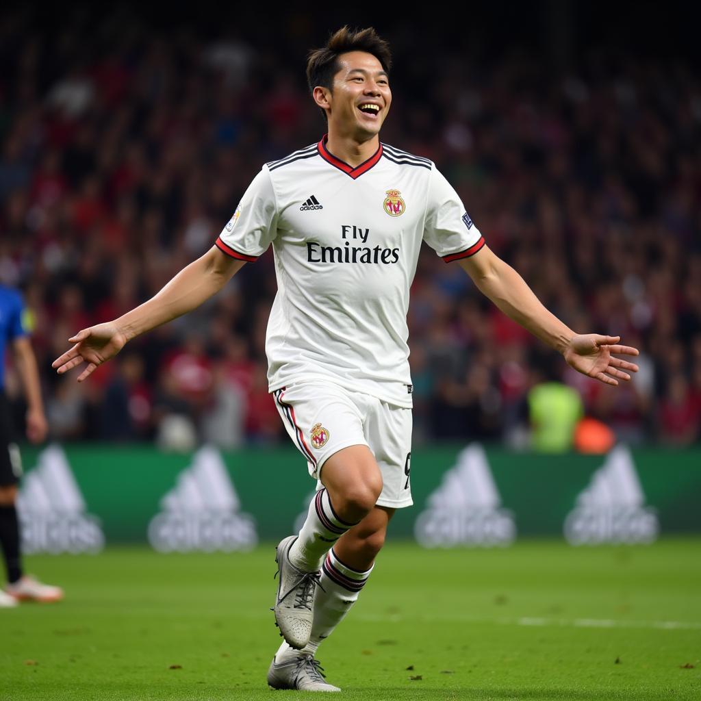 Son Heung-min celebrating a goal with teammates