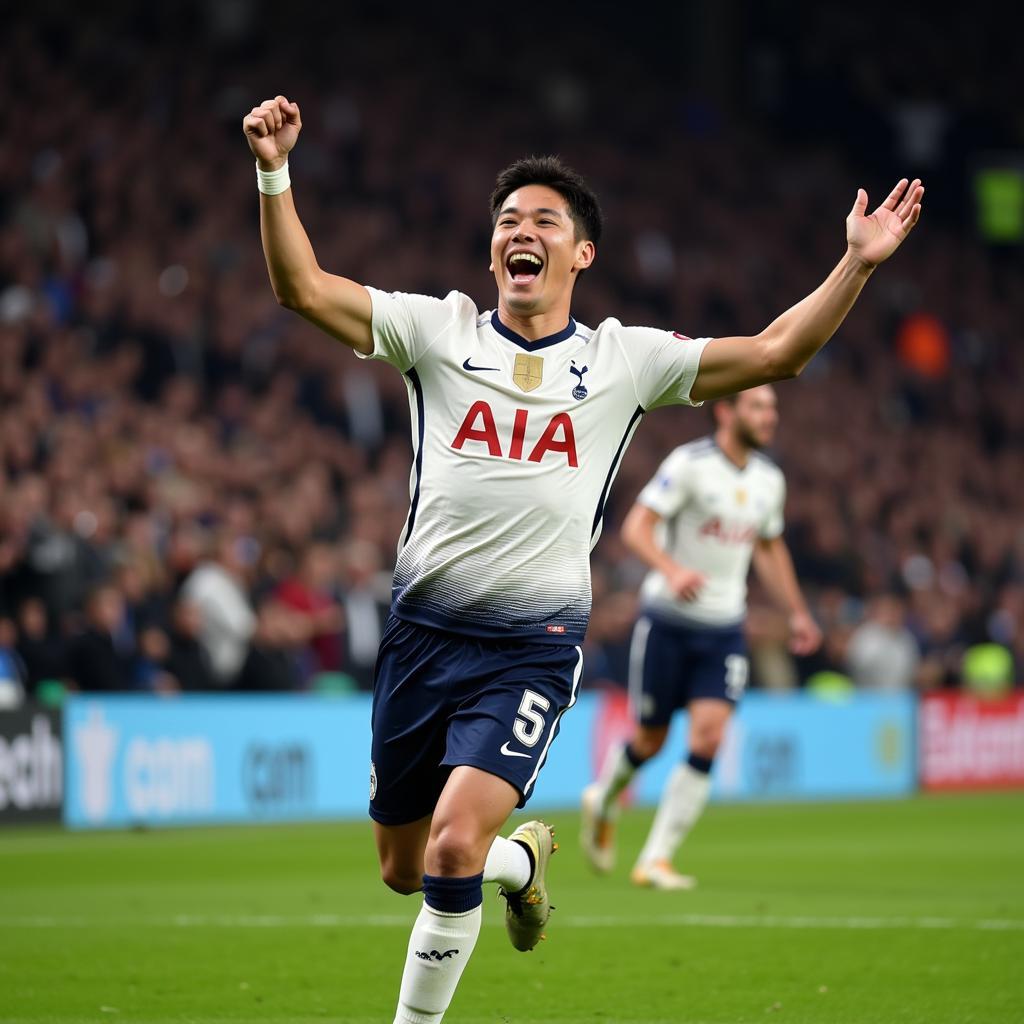 Son Heung-min celebrates a goal with Tottenham Hotspur