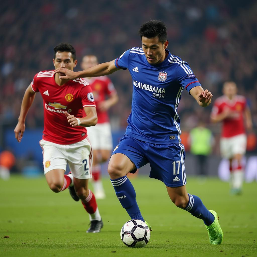 Son Heung-min competing intensely in a match against a rival team