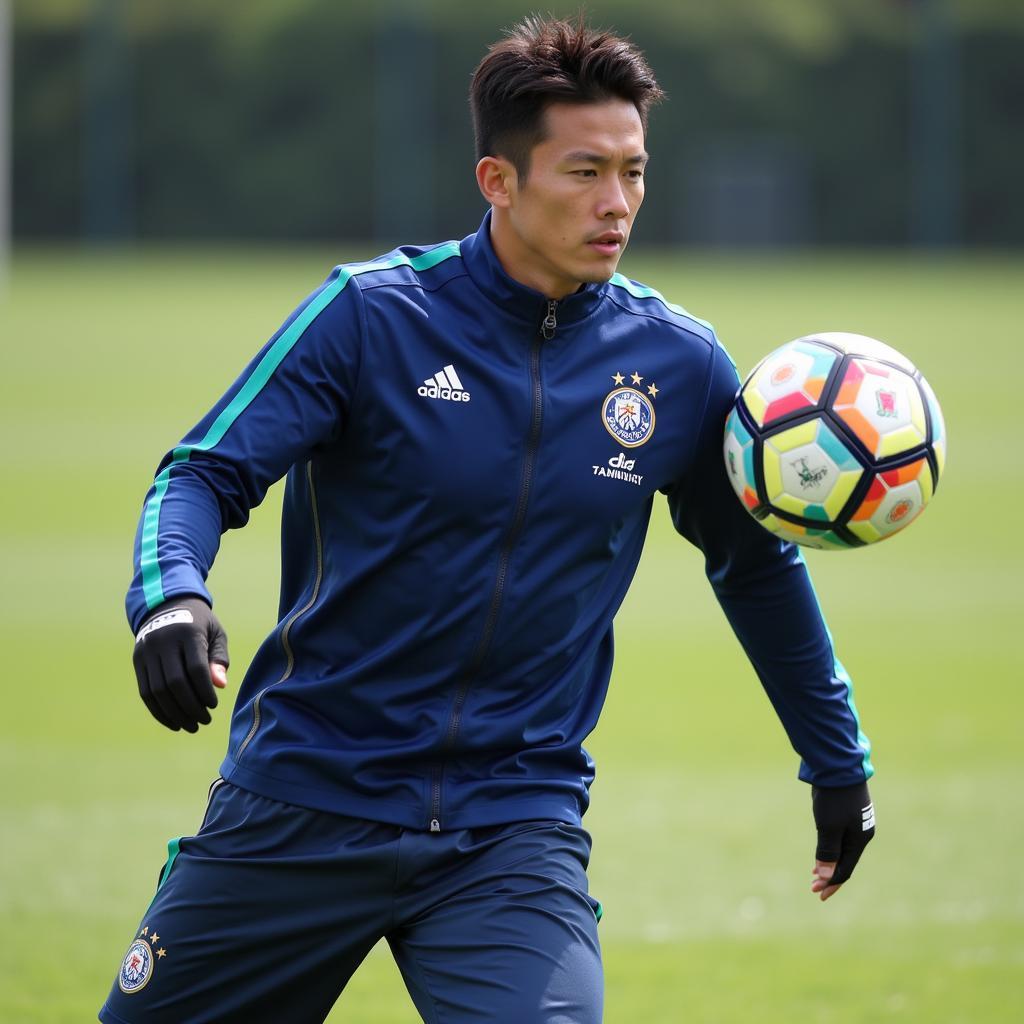 Son Heung-min intensely focused during a training session