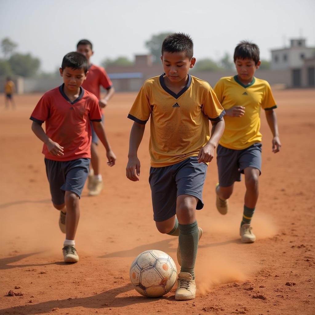 Young football players training at Son La academy