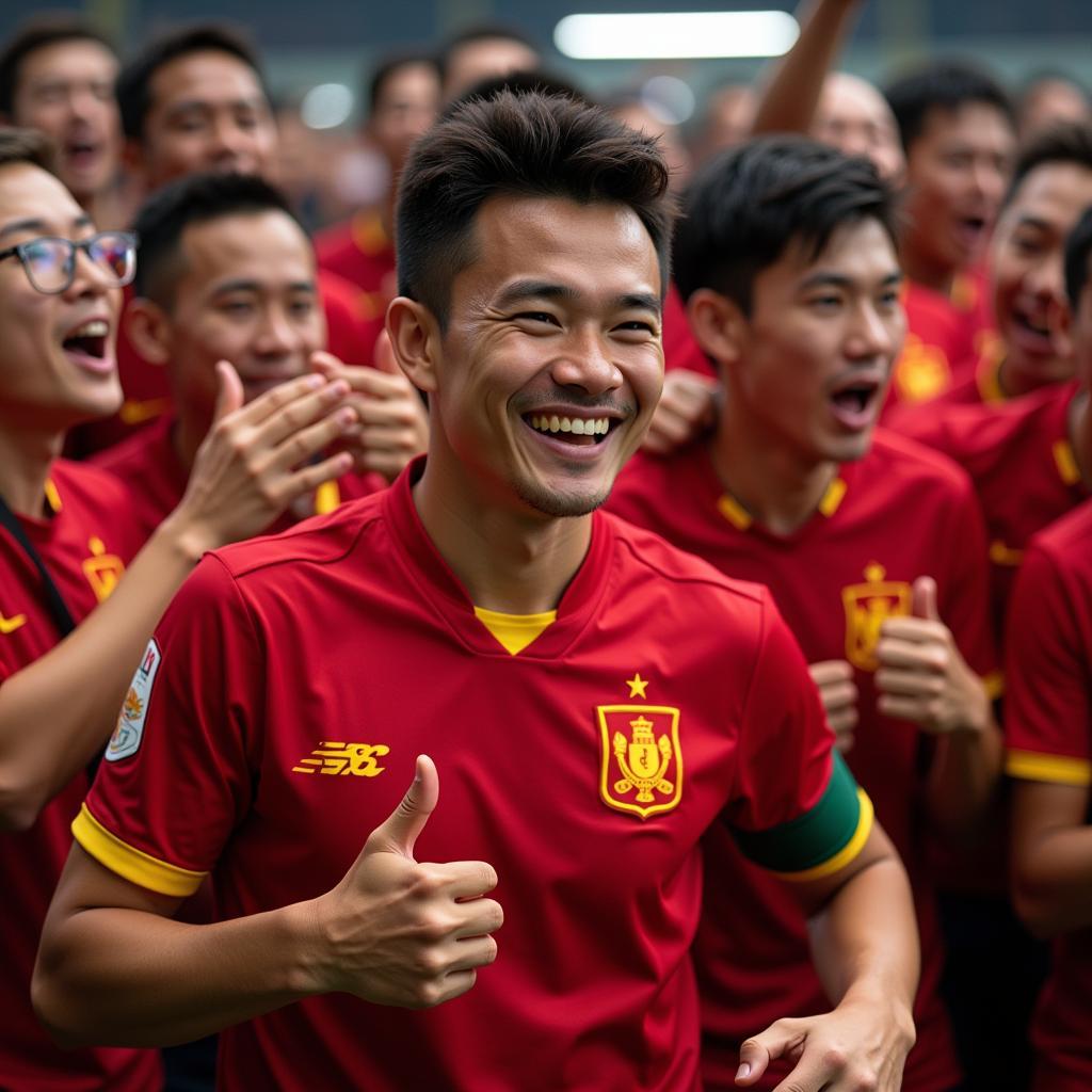 Son Tung interacting with fans after a game