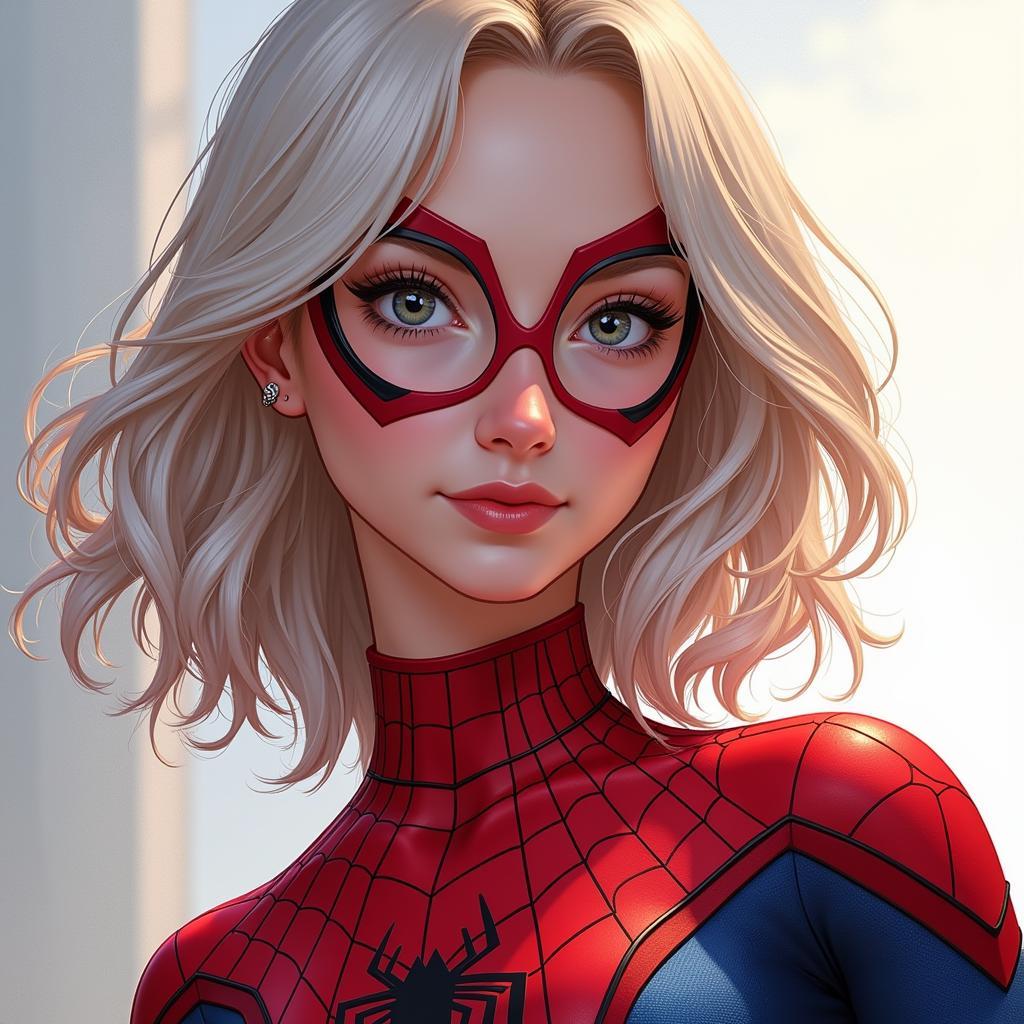 Realistic portrait of Spider-Gwen unmasked