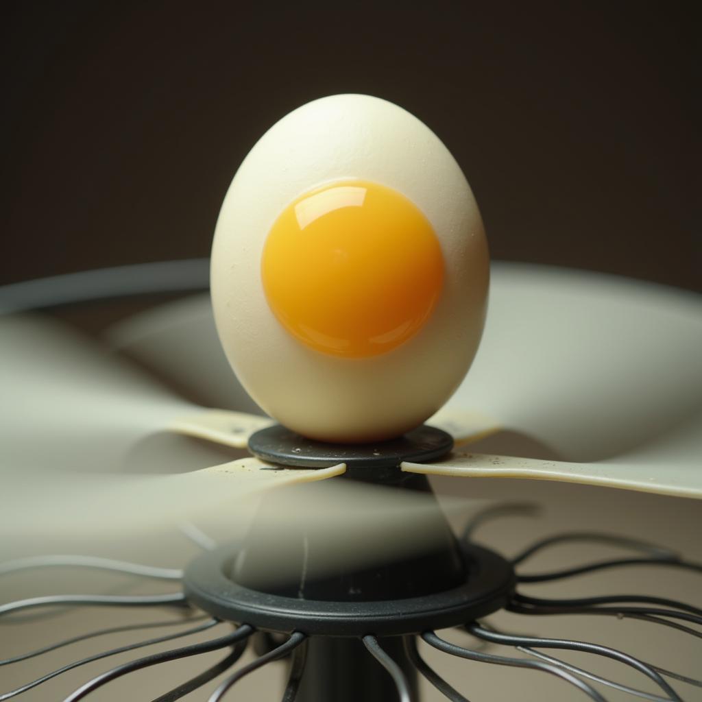 Egg spinning on a fan blade