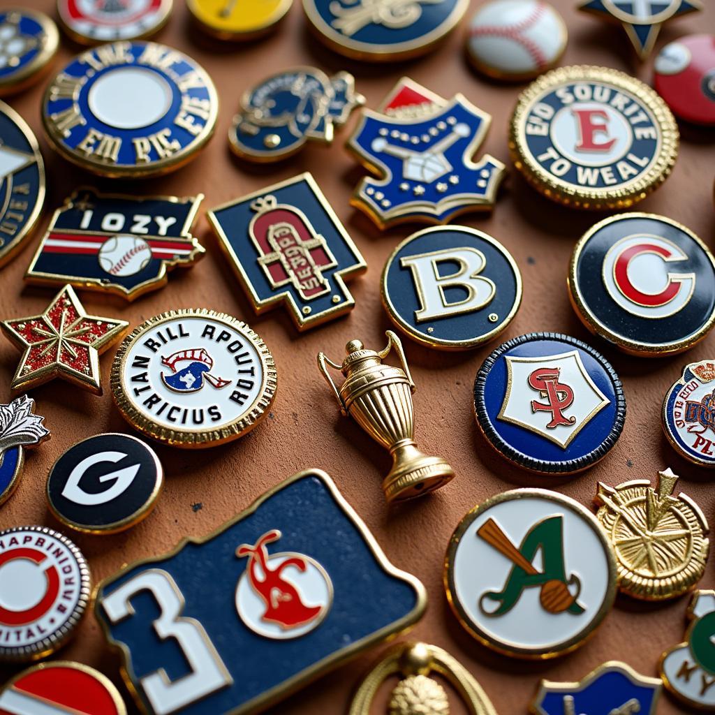 A diverse collection of sports badges