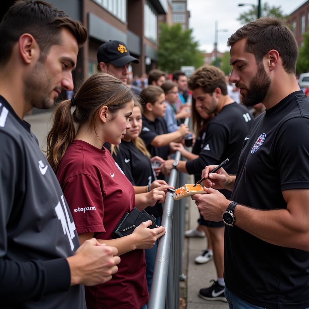 Excited fans getting autographs from their favorite athletes