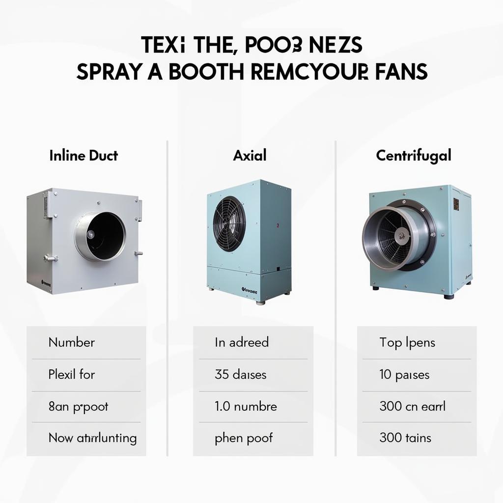 Different types of fans for spray booths: inline duct fan, axial fan, and centrifugal fan