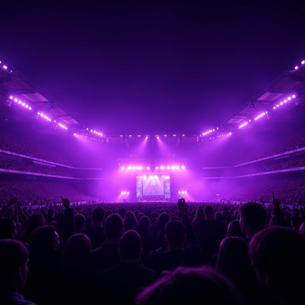 A stadium lightshow with purple lights