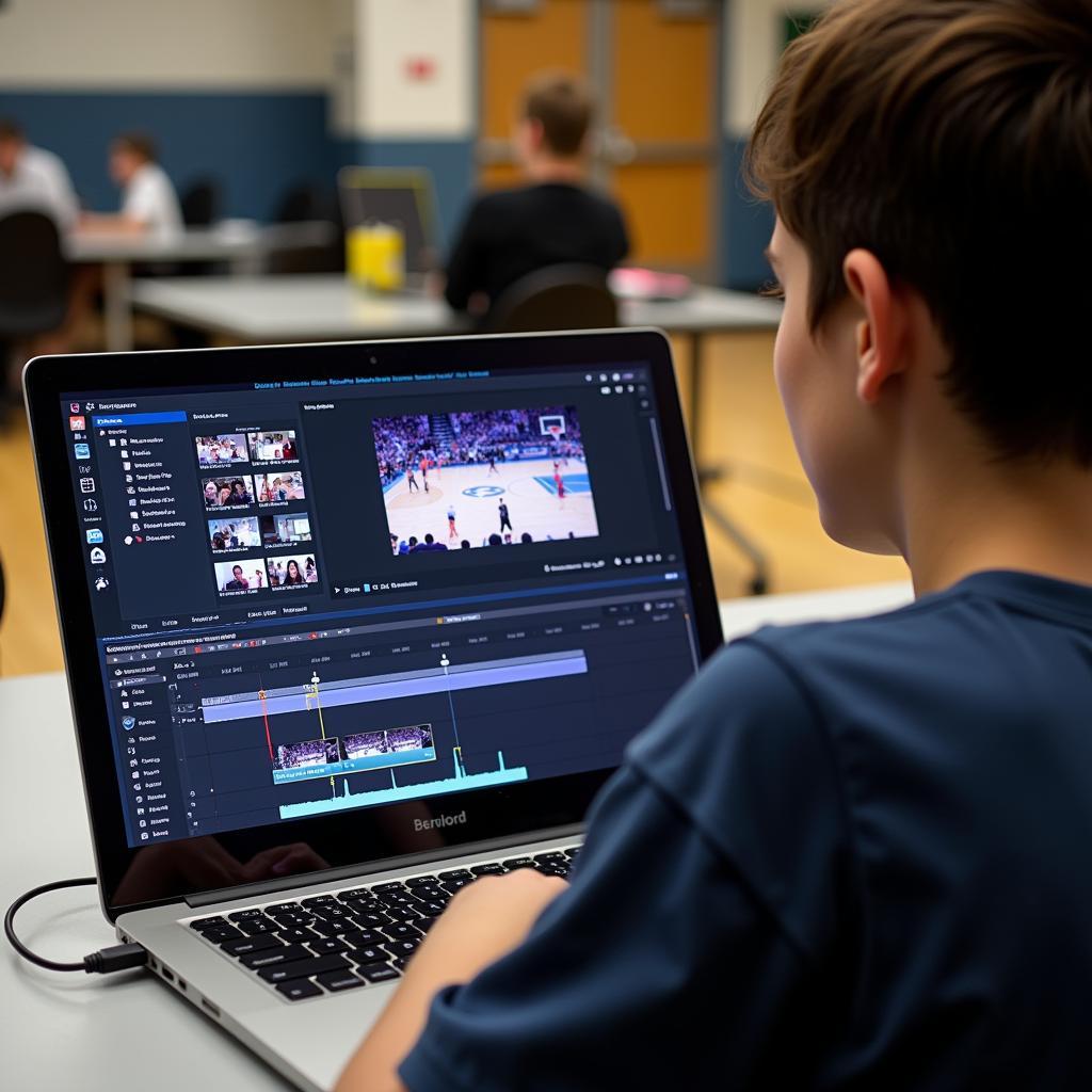 Student editing a fan tv video on their laptop