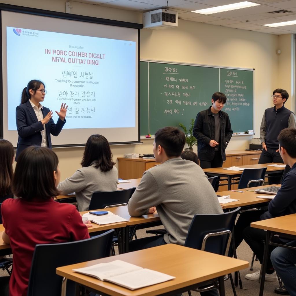 Students engrossed in learning Korean with Kpop