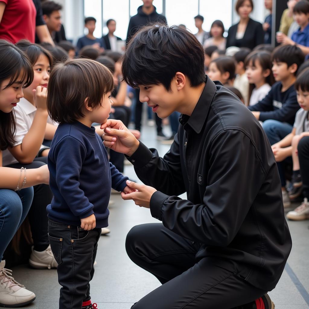 V Interacting with a Child Fan