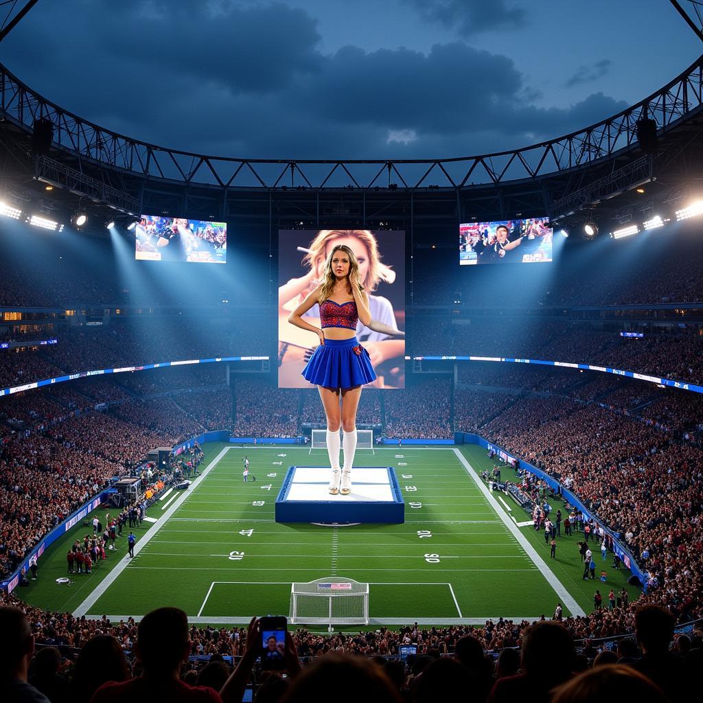 Taylor Swift performing at a football stadium