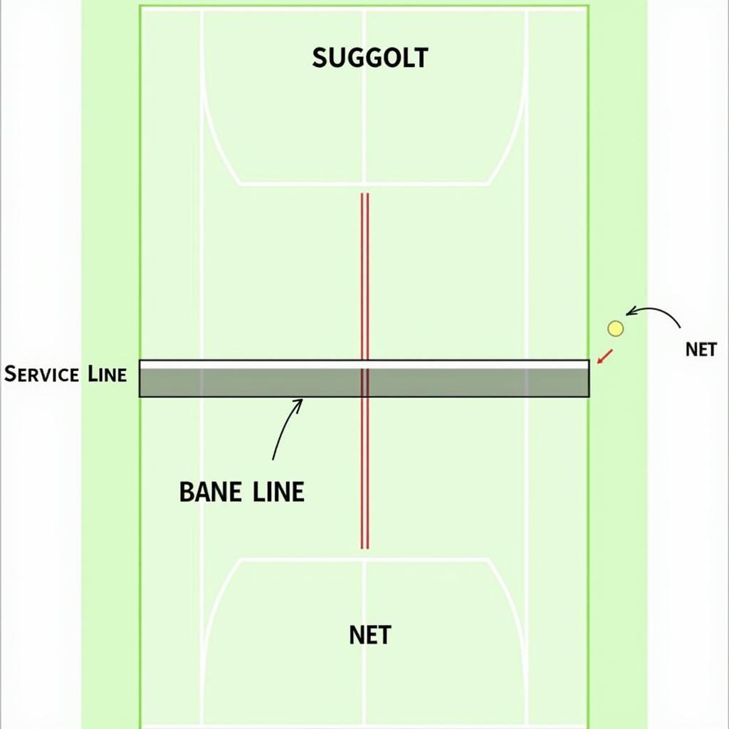 Diagram of a tennis court with labels