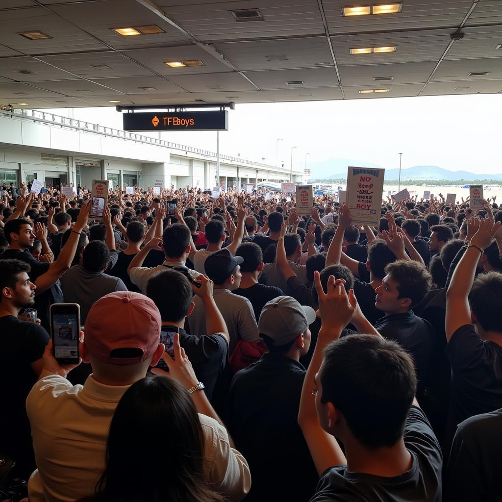 TFBoys Greeted by a Sea of Fans at Airport Arrival