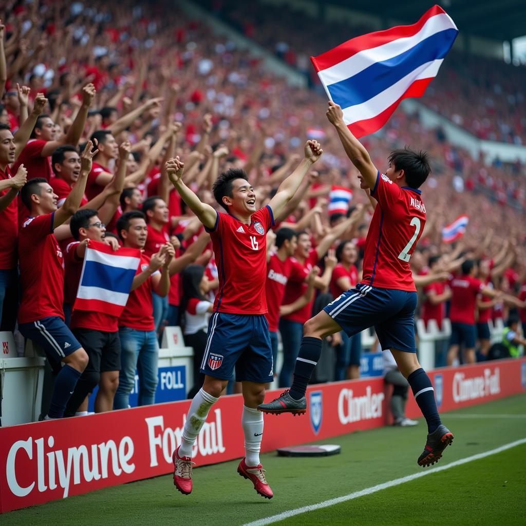 Thai football fans erupt in joy after their team scores a goal