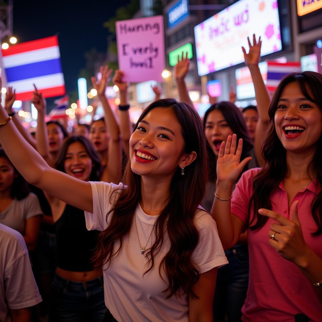 Thai fans warmly greeting Lisa at the airport