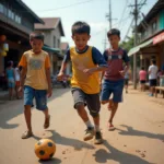 A lively street football match in Thailand