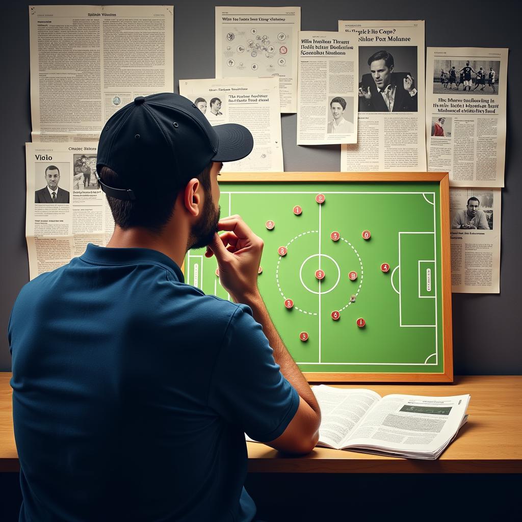 Football fan analyzing a match with a thinking cap on