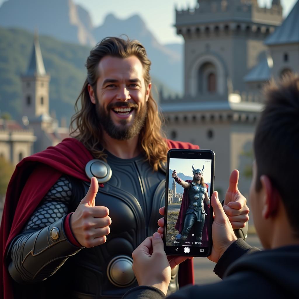 Thor giving a thumbs-up to fan art