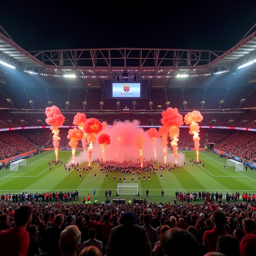 Giant tifo display by football fans during a match