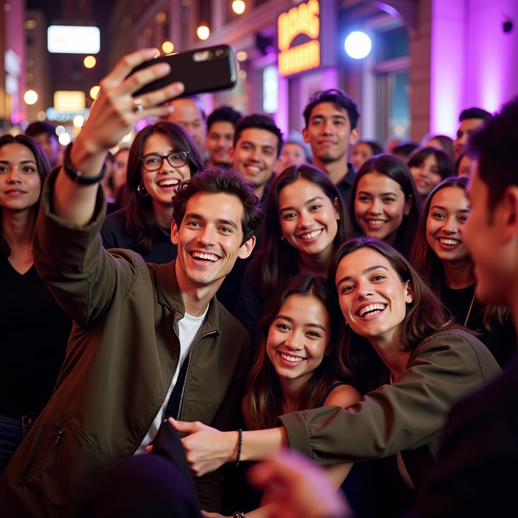 Tom Holland posing for selfies with fans.