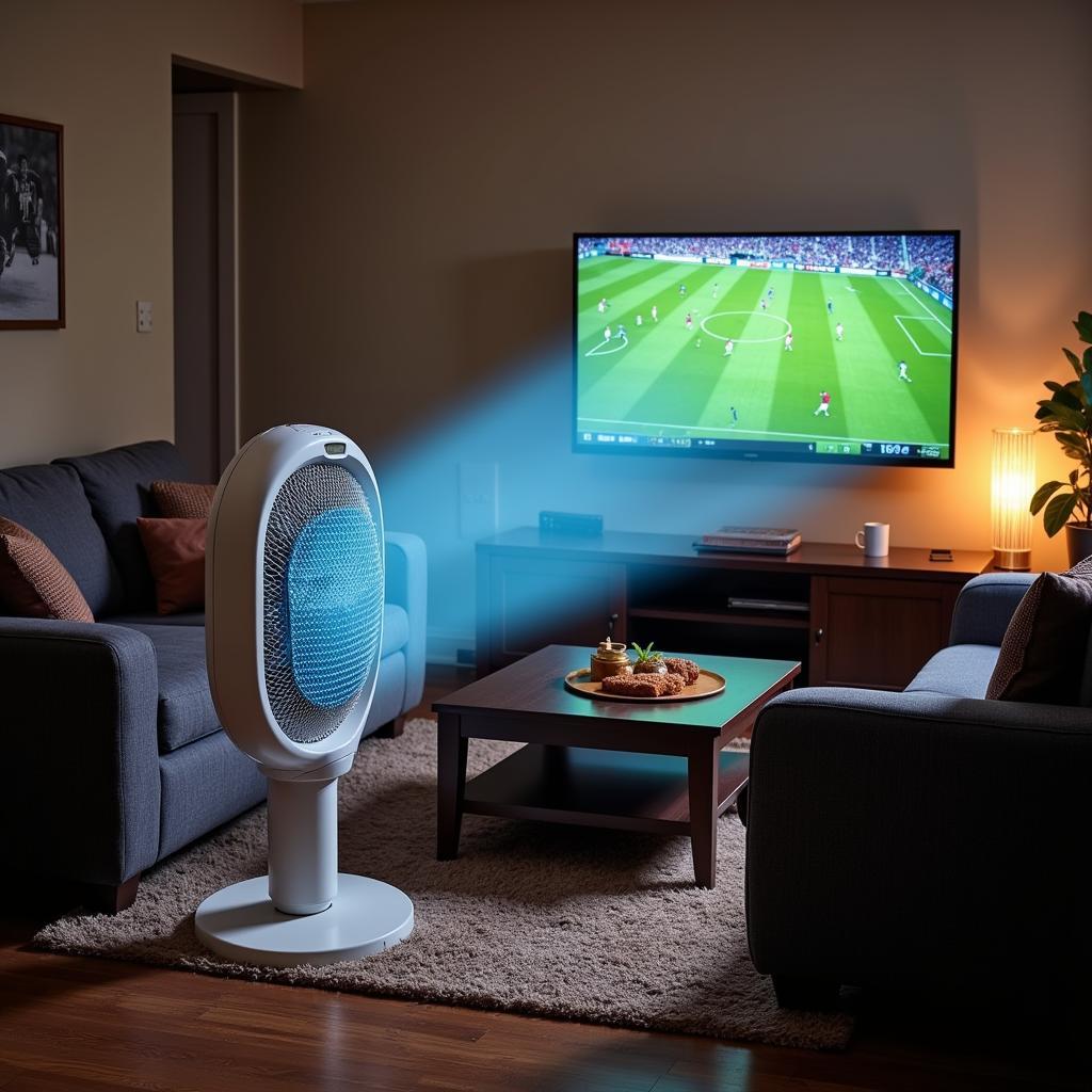 Toshiba SF-50S fan enhances football viewing experience.