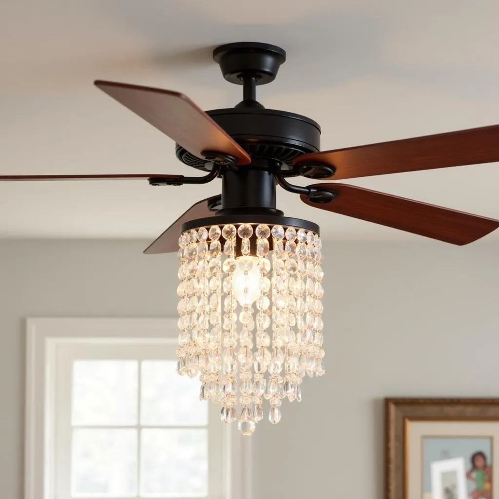 Traditional ceiling fan with crystal chandelier