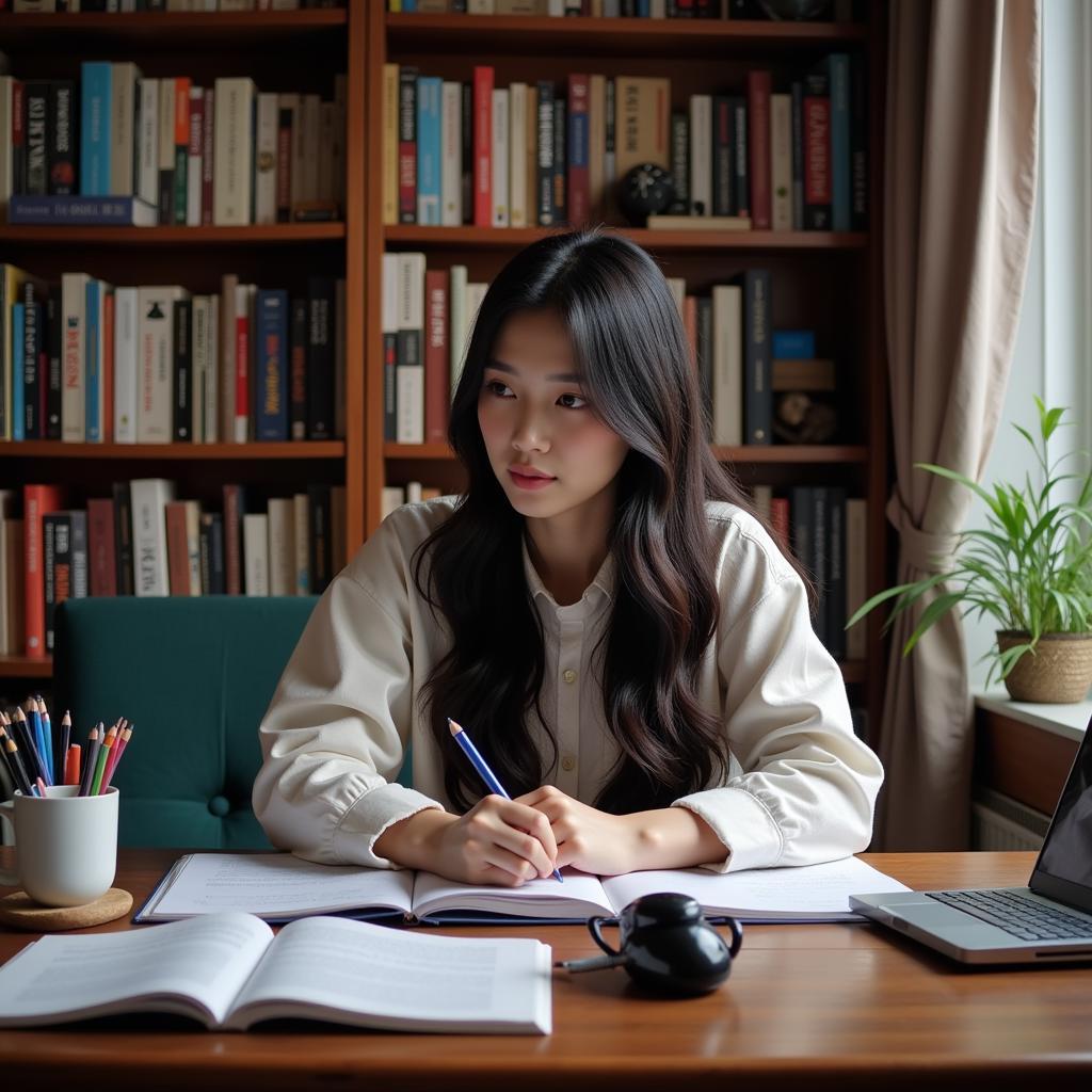 Translator working on BTS lyrics at a computer