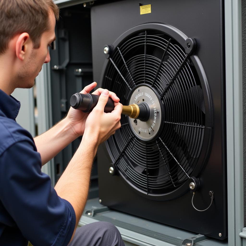 Technician Inspecting an F48F97A76 Fan Motor