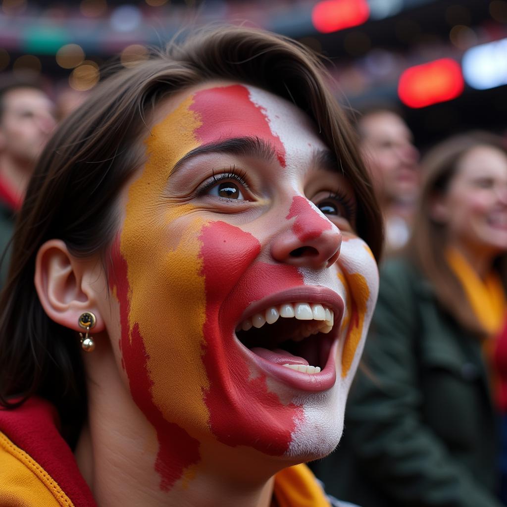 A true football fan cheering passionately