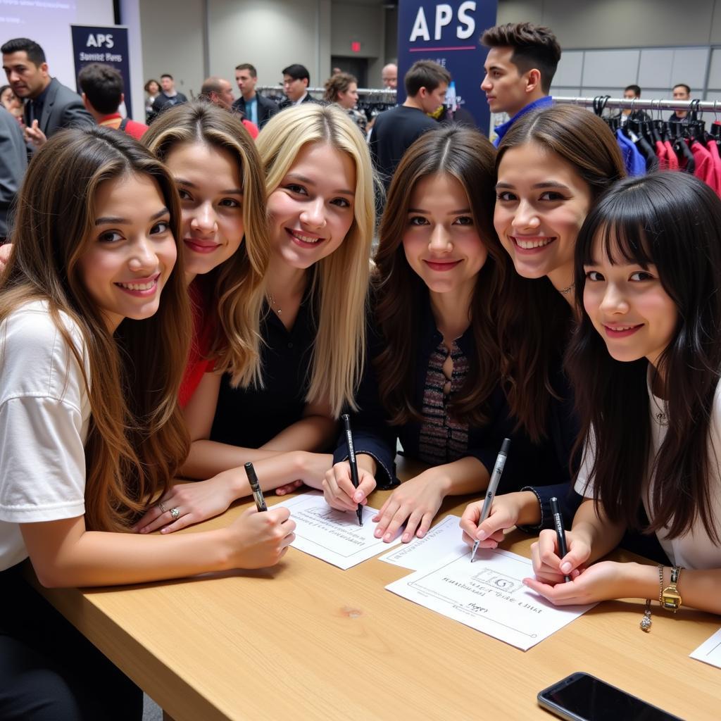 Twice members interacting with fans at a fansign event