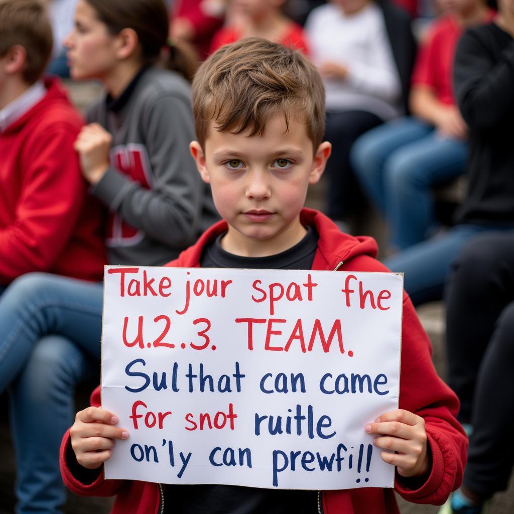 U23 Fan Holding a Supportive Sign