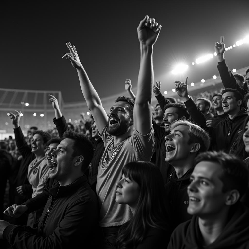 Football fans celebrating an unexpected victory