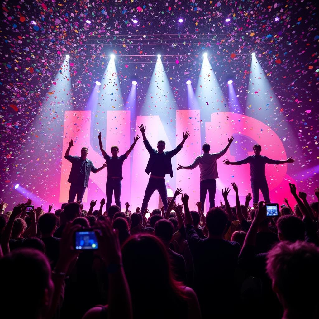 Uni5 Performing on Stage with Confetti Raining Down