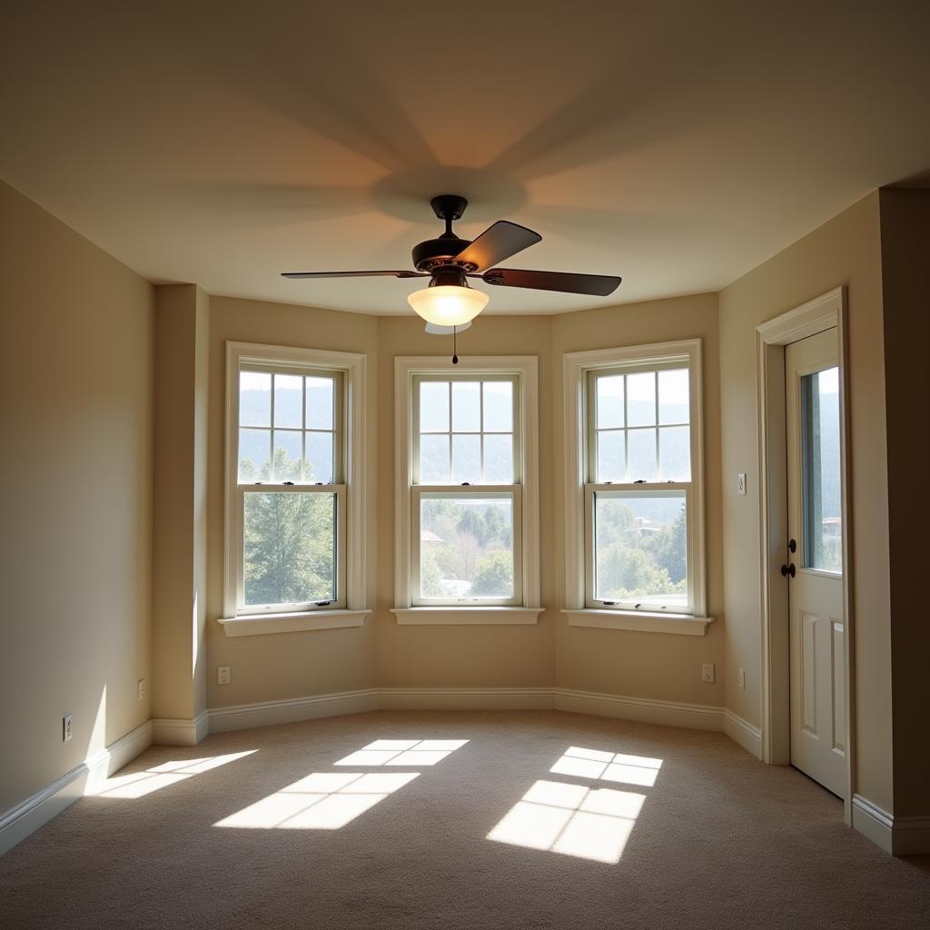 Empty room with ceiling fan light on