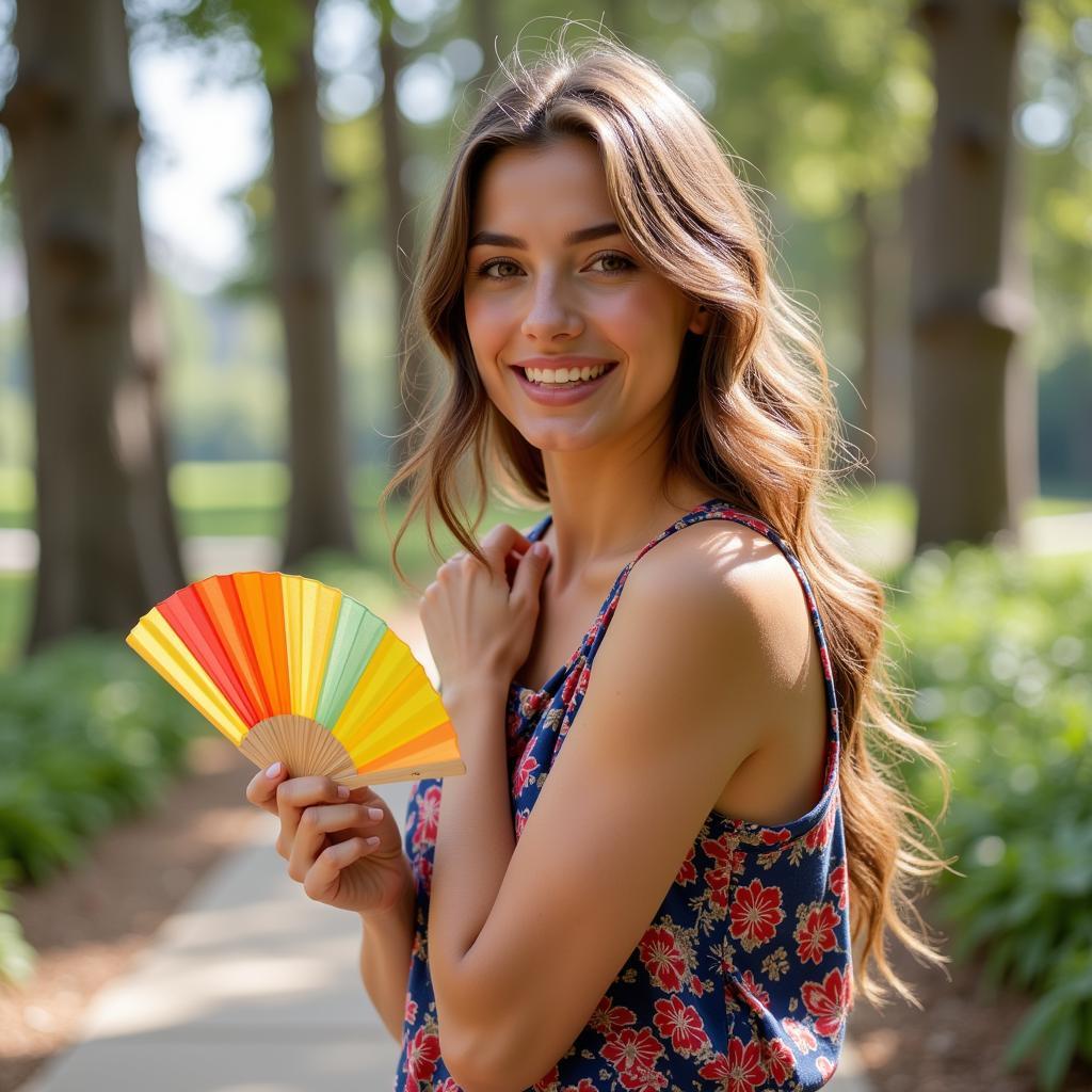 Woman Using a Hand Held Fan